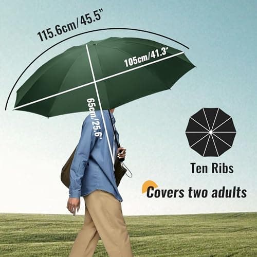Chakipee Travel Windproof Strong Compact Umbrella - 10 Ribs Green Portable Umbrella for Men and Women - Inverted Folding Automatic Umbrellas for Wind and Rain, 210T Fabric 105cm Span — view 2