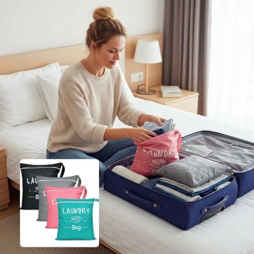 Laundry Bags, Travel Laundry Bag Set of Four, Laundry Bags for Travelling, Compact Wet Bag for Dirty Clothes, Portable Mesh Storage Organiser — view 6