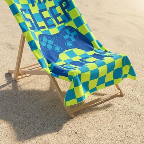 OHS Neon Large Beach Towel, Super Soft Quick Dry Sand Free Kids Beach Towel Eat Sleep Game Slogan Lightweight Compact Microfibre Towels Pool Travel Summer Holiday Essentials for Kids, 71 x 152cm — view 2
