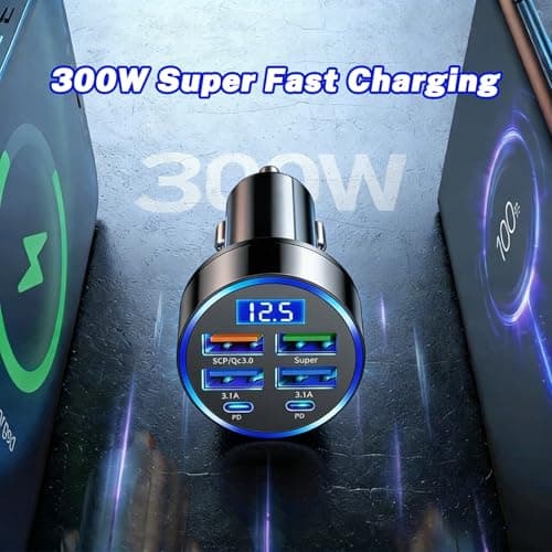 Car USB 6 in 1 Super Fast 30 Minute Car Charger,12V/24V USB Socket 300W — view 5