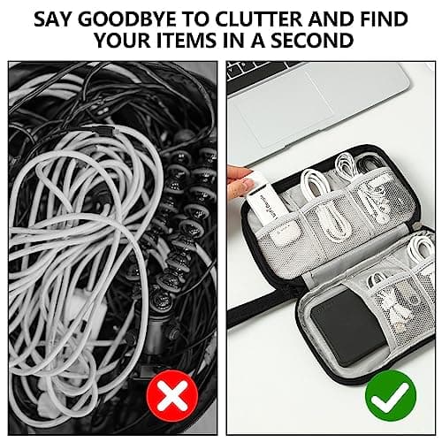 OdiuK Electronics Accessories Organizer Bag, Double-Layer Cable Organiser Bag Small Universal Carry Cable Pouch, Gadget Storage Bags for Cables Power Bank USB Drive Charger Earphone Hard Disk — view 2