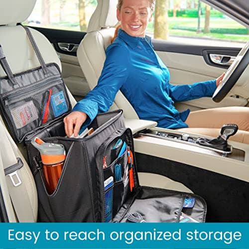 High Road Car Office Organizer - Front Seat Organizer with Desk Supplies Compartment, Laptop Sleeve, 2 Bottle Holders, Storage Cover and Padded Shoulder Strap for Cars, Trucks and Patrol Vehicles — view 2