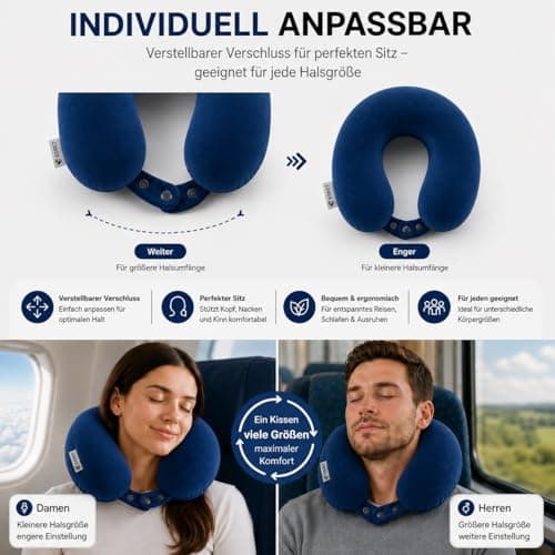 EGRET Memory Foam Travel Neck Pillow - Ergonomic Neck Pillow for Airplane, Car & Office - Lightweight & Compact with Storage Bag, Sleep Mask & Earplugs (Navy Blue) — view 5