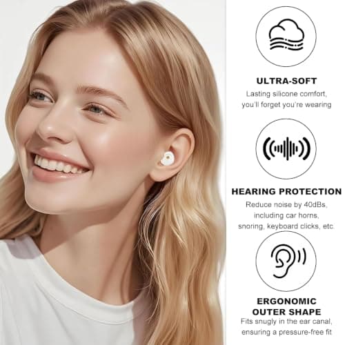 Ear Plugs for Sleep, 40dB Noise Reduction Earplugs, Reusable Earplug, White — view 3