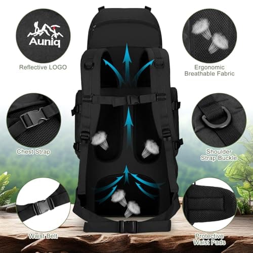Auniq Hiking Backpack, 100L Large Capacity Trekking Rucksack Waterproof Hiking Rucksack Travel Bag Lightweight Outdoor Camping Daypack for Men Women Climbing Cycling Camping Travelling Outdoor Sports — view 5