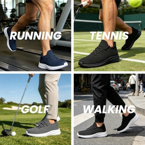 HOIYHEK Mens Trainers Lightweight Breathable Walking Shoes Casual Mesh Sneakers with Cushioned EVA Sole Comfortable Everyday Shoes for Gym Work Travel All Black Size 13 — view 2