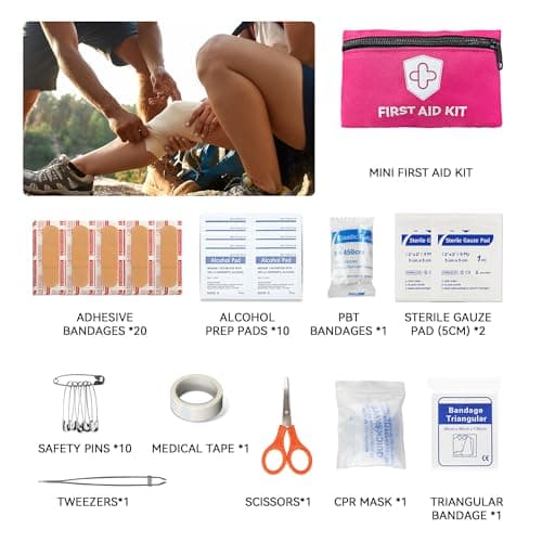 Pink Car Emergency Kit for Women & Girls, Emergency Roadside Assistance Set with Jumper Cables, First Aid Kit, Safety Hammer, Tow Rope and Stylish Pink Car Tools — view 3