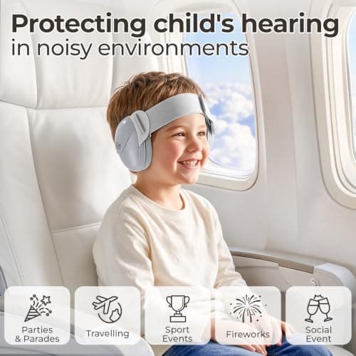 ECHOCUBE Earmuffs, Noise Cancelling Headphones for Boys and Girls, Children Ear Defenders for Sleep, Airplane Travel - Grey — view 5