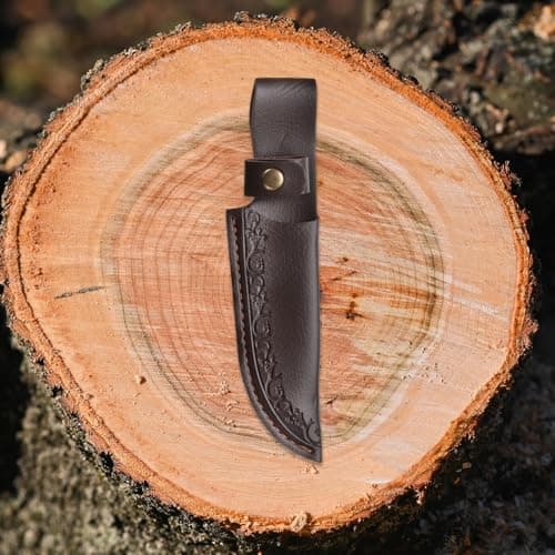sourcing map Knife Sheath 8.46" Length Genuine Leather Carry Folding Knife Sheath for Outdoor Climbing Camping Cycling and Hiking, Deep Brown — view 5