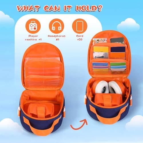 TATAVR Carrying Case Compatible with Yoto Mini, Card Holder Hold Up to 30 Cards, Travel Storage Bag with Adjustable Shoulder Strap for Audio Music Player & Headphone, Bag Only (Blue) — view 4