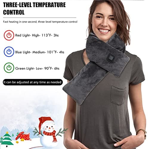 Neck Heating Pad Rechargeable Heated Neck Scarf with 5000mAh Power Bank,Heated Scarf for Women/Men,Heated Neck Warmer for Pain,3 Heating Levels,Neck Heated Pad Outdoor Skiing,Cycling,Camping (Grey) — view 2