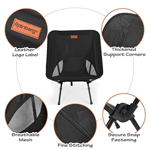 Rainberg Ultra Lightweight Camping Chair, Folding Chair, Camping Chairs for Adults, Foldable Garden Outdoor Picnic BBQ Chairs. (Pack of 1, Black) — view 4