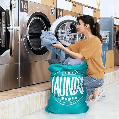 CJWLKJ 2-Pack XL Travel Laundry Bag, Machine Washable Dirty Clothes Organizer with Drawstring, Large Enough to Hold 4 Loads of Laundry, Easy Fit a Laundry Hamper or Basket 24" x 36"(Grey+Blue) — view 2