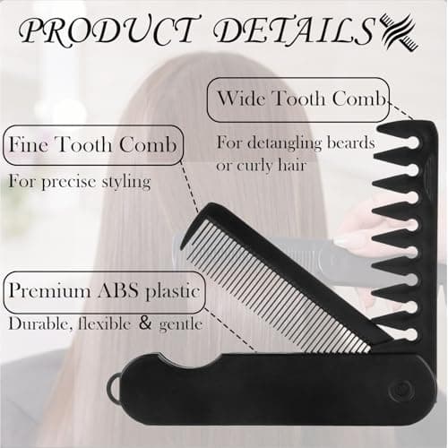 2-in-1 Folding Pocket Comb Plastic Flip Design Beard Comb for Men Fine & Wide Teeth Portable Anti-static Styling Tool for Hair Moustache & Beard Grooming Travel & Daily Use — view 3
