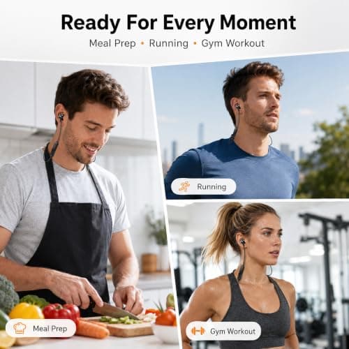UXD Bluetooth Magnetic Neckband Earphones, 20H Playtime, Clear Call Mic, HiFi Sound, Liquid Silicone In-Ear Headphones with Volume Control for Running, Work & Travel — view 6