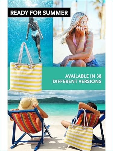 DonDon Large Beach bag for women with zip Waterproof Pool bag holiday bag Maritime Stripes Yellow White — view 6