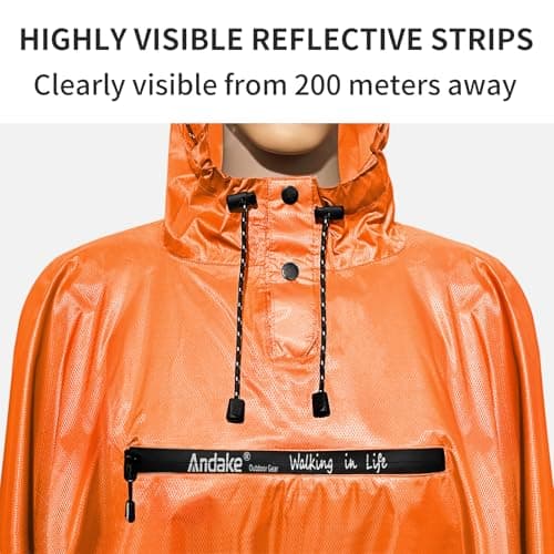 Andake Rain Poncho Lightweight Raincoat Unisex Rain Jacket with Waterproof Hood for Camping, Hiking, Outdoor Activities (Orange) — view 4