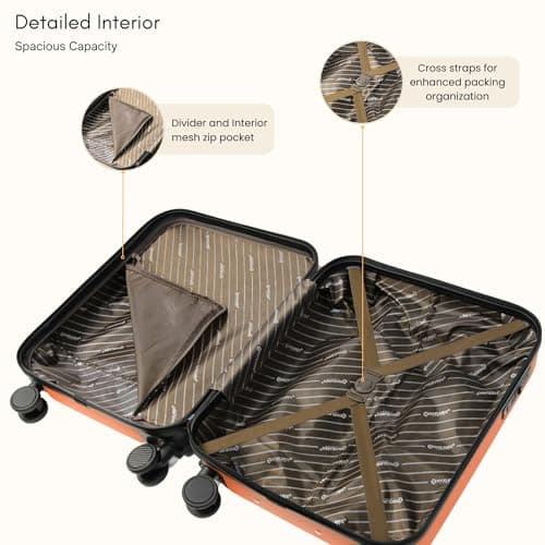 Rocklands® Lightweight 4 Wheel Hard Shell Luggage Suitcase Ryanair Cabin Travel Bag 55x40x20cm - ABS822 (Orange) — view 5