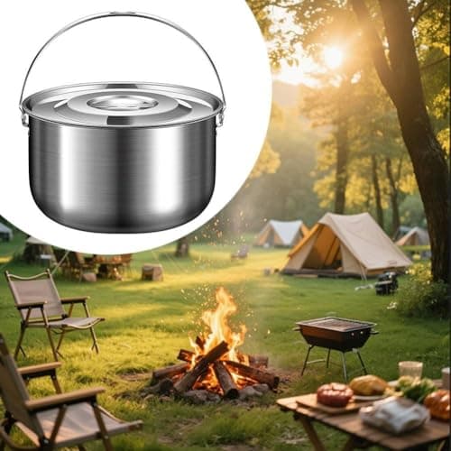 HavenlyCove Outdoor Camping Cookware Stainless Steel Pot, with Lid and Folding Handle for Hiking and Picnic, 2.4L(1.4L) — view 2