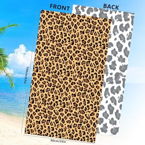 Large Quick Dry Microfibre Beach Bath Towel for Adult,Double Sides Brown Spots Leopard Sand Free Beach Towel with Bag,Lightweight Gym Yoga Sports Towel,Compact Travel Summer Beach Towel for Women Men — view 2