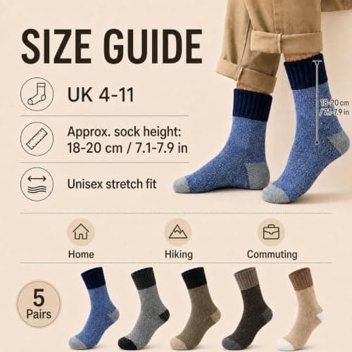 Fjquamitix 5 Pairs Thermal Socks For Men Thick Winter Warmth Wool Socks — view 5