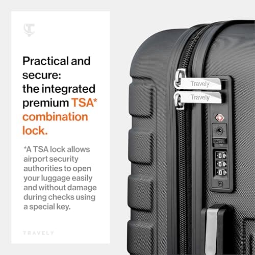 Travely Polycarbonate Cabin Suitcase 55x40x20cm - 20 Inch Suitable for Ryanair - 36L Including TSA Lock - Carry on - 10kg Suitcase, Cabin case, Hardshell — view 6