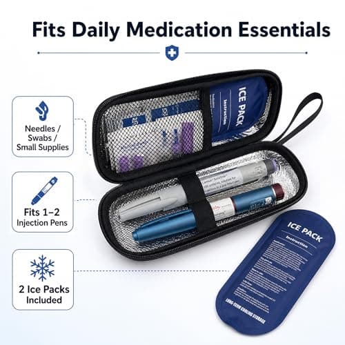 Insulin Cooler Travel Case with 2 Ice Packs, Compact Medicine Cool Bag for Travel & Hand Luggage, Diabetic Supplies Case for Insulin Pens, Injection Pens, Needles & Swabs, Black — view 4