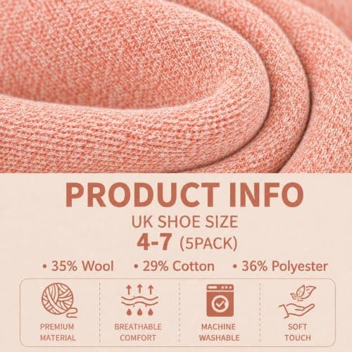 NWDEY 5 Pairs Thermal Socks for Women, Wool Warm Knitting Ladies Socks — view 3