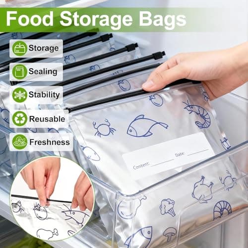 30PCS Reusable Aluminum Foil Sealable Storage Bags, 2026 New Resealable Vacuum Zipper Pouches for Food, Stand Up Foil Sealable Bags with Label Space and Zip Lock for Vegetable Fruit Meat (3 Size) — view 2