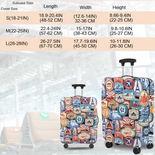 Kaket Suitcase Cover, Elastic Luggage Cover, Dustproof & Scratchproof Luggage Protector, Landmark Sticker, S(18"-21" Luggage) — view 6