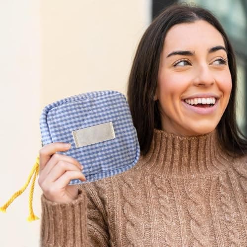 Small Cosmetic Bag Portable Multipurpose Square Check Design — view 2