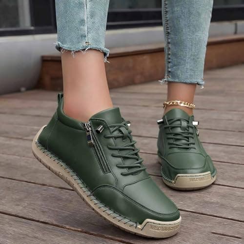 Orthopedic Trainers for Women Trainers with Side Zip Outdoor Casual Driving and Walking Shoes Comfy Shoes for Women and Mens Loafers Outdoor Non Slip Hiking Sneakers (Green, 8) — view 2