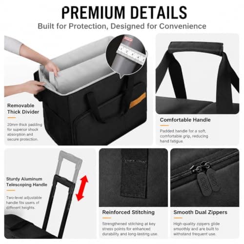 Pitrumo PC Carrying Case on Wheels, Desktop Travel Bag with Detachable Trolley for PC Tower, Monitor, Keyboard and Mouse, Black (Bag Only, for 27" Monitor) — view 5