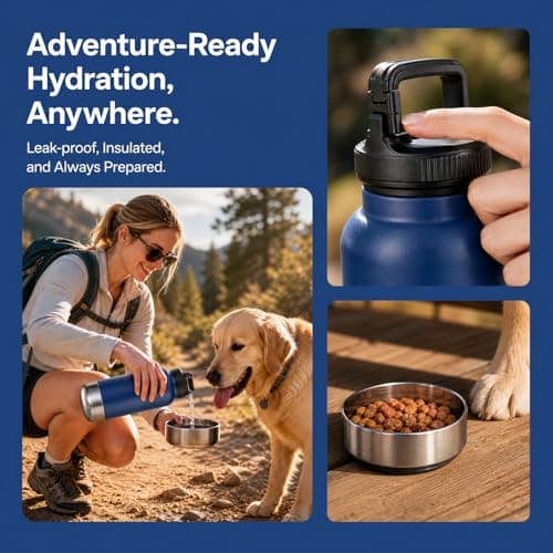 Portable Dog Water Bottle for Walking, Stainless Steel Insulated Dog Travel Water Bottle with Foldable Silicone Bowl, Leak Proof Pet Drinking Cup for Small Dogs Hiking and Travel — view 5