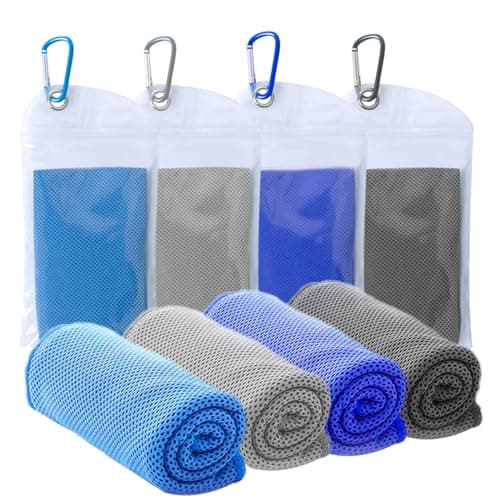 SZELAM [4 Pack] Cooling Towel (40''x 12'') Sweat Towel, Towels for Hot Weather, Ice for Sport, Yoga, Trip, Beach, Camping, Cruise, Gym and More, Athletes, 4 Pack(blue+gray+royal Blue+dark Gray)