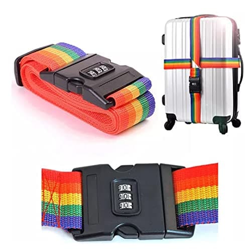 Heavy Duty Non Slip Luggage Straps for Suitcases Packing Belts Travel Accessories Adjustable Bag Strap Rainbow Colour (2 x Rainbow Straps with Lock) — view 3