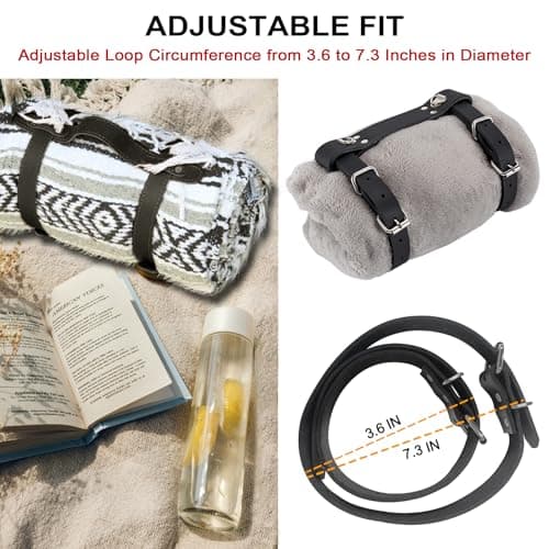 Dream Apparel Blanket Straps for Carrying, Adjustable Leather Carry Straps Motorcycle Bed Roll Picnic Bedroll Carrier, Black, Black, One size — view 4