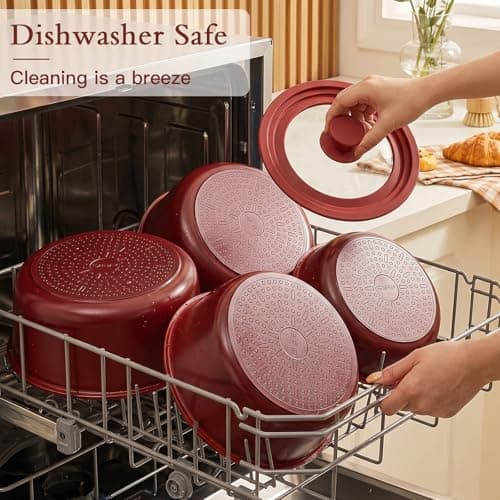 GIPP 21PCS Pots and Pans Set Non Stick,Nonstick Cookware Set Detachable Handle,Pots for Cooking Non Stick with Removable Handle,RV Cookware Set,PFAS PFOA Free(Red Gradien,21PCS) — view 6