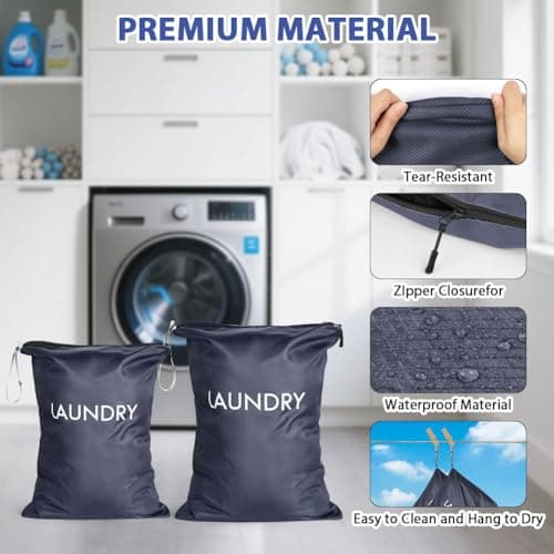 AOOTE Waterproof Travel Laundry Bag, 2 Pack Dirty Clothes Organizer with Zipper, 2 Sizes Foldable Dirty Clothes Storage Bag, Wet Bags for Travel, Swimming, Gym, Beach, Pool, Workout, Yoga, Navy Blue — view 4