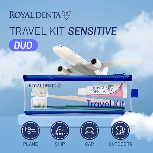 Royal Denta Travel Kit Duo Sensitive – Travel Toothbrush & Toothpaste Set with 20g Hydroxyapatite Toothpaste, 2X Silver Extra Soft Toothbrushes, Brush Caps & Water-Resistant Case — view 2