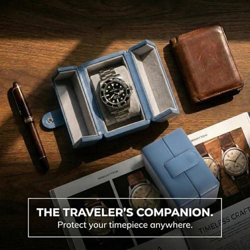 HOUSEOFHIGGINS Single Watch Travel Case - Vegan Leather Exterior & Soft Microfiber Lining - Vintage Style Watch Box for Men & Women - Fits Watches Up to 42mm - Perfect for Travel or Gift — view 3