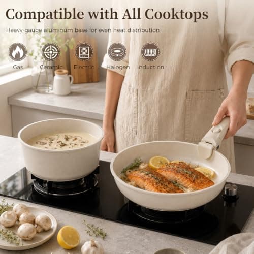 YASHE 9Pcs Granite Nonstick Pans and Pots Set, Oven Safe, Stackable — view 4