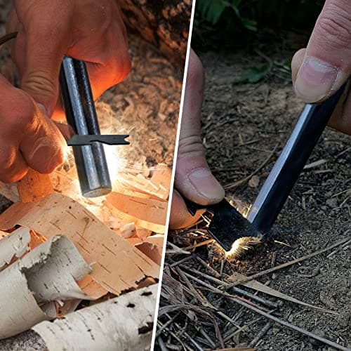 BCHARYA Round Solid Ferro Rod & Jumbo Tinder Rope, Survival Igniter with Neck Lanyard & Multi-Tool Striker Lanyard, Pocket Fire Bellow — view 5