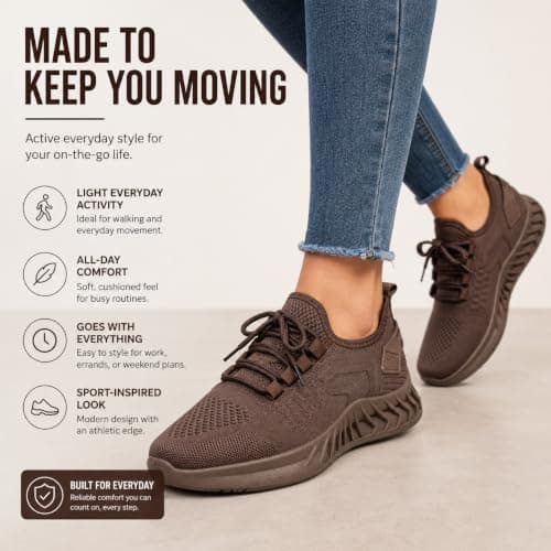Nexsus Plus Women Mesh Trainers | Ladies Mesh Sport Shoes | Lightweight Breathable Road Running Shoes with Cushioned Sole (Brown, UK Footwear Size System, Adult, Women, Numeric, Medium, 5) — view 5