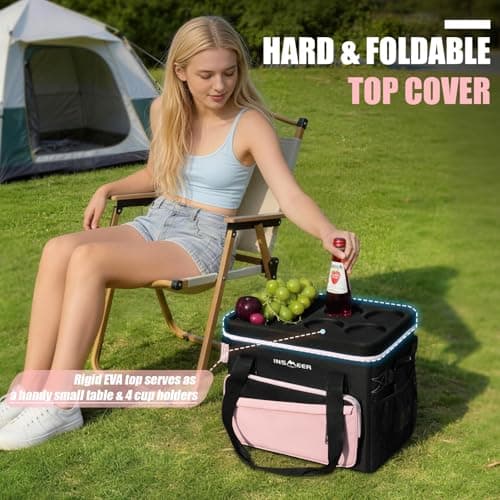 INSMEER Large Cool Bag 55 Cans 40L Foldable with Hard Top&Cup Holders — view 2