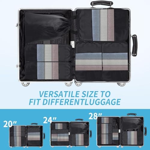 Compression Packing Cubes for Backpack,Travel Organisers, 6PCS Travel Packing Cubes for Suitcases Extensible Suitcase Organiser Bags(Black) — view 6