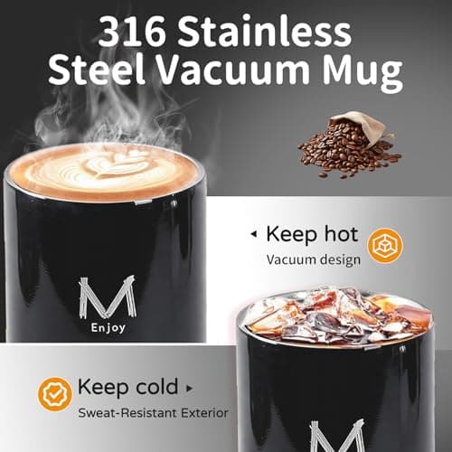 HZXYchen Double-Wall Insulated Travel Mug, Insulated Coffee Mug 350ml – Dual Drink Lids (Sip & Open), 316 Stainless Steel, 6H Hot / 8H Cold, Leak-Proof, Gift Box (Black) — view 5
