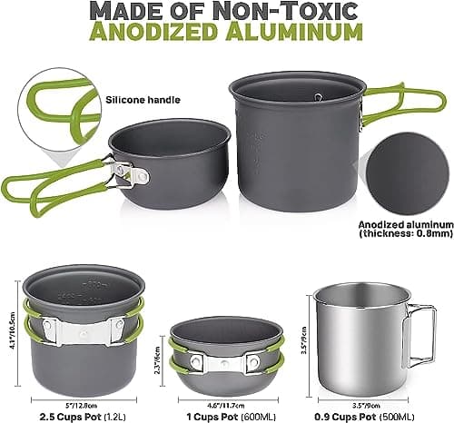 Camping Cookware Mess Kit for 1 People,ISFORU Camping Non-stick Cooking Set include Backpack Pot and Pan Set with 304 Stainless Steel Cup and Utensil Set for Traveling Trekking and Hiking — view 2