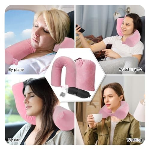 EPROICKS Travel neck pillow Twist, Travel Cushion for Airplane, Flight Pillows for Long Haul Flights, Memory Foam Neck Support for adults, accessories (pink) — view 4