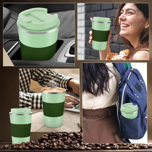 KETIEE Travel Mugs, 380ml Insulated Coffee Cup with Leakproof Lid,Reusable Coffee Cups Travel Cup,Coffee Travel Mug,Double Walled Coffee Mug,Stainless Steel thermaol Mug for Hot Cold Drinks,Green — view 5